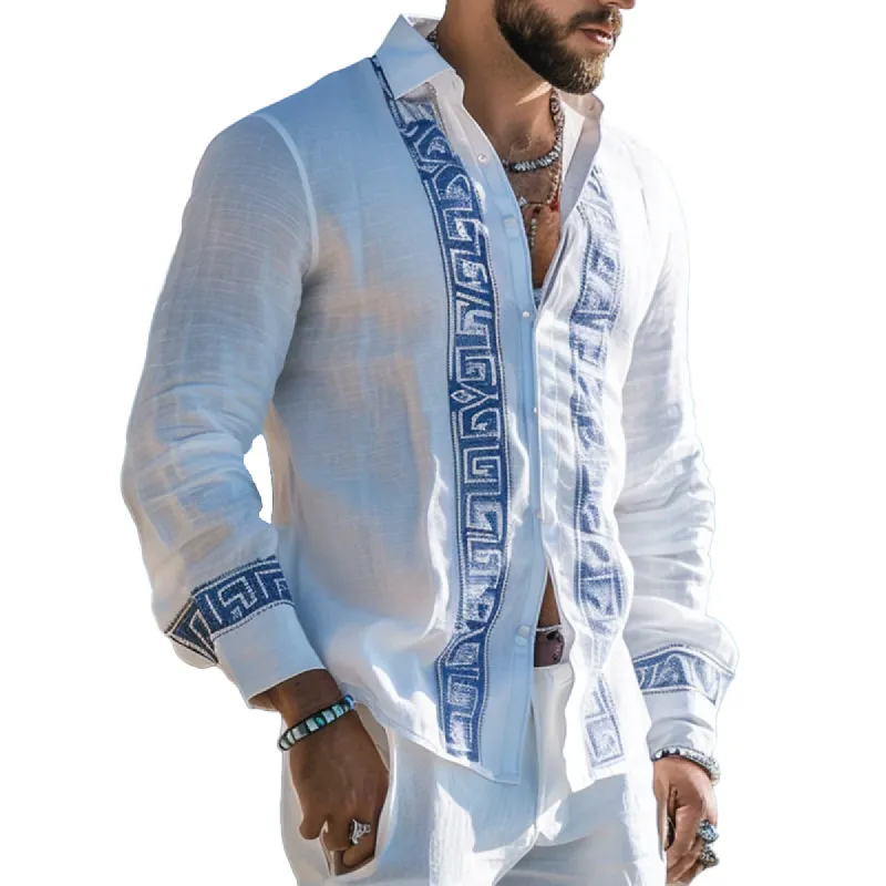 Men's Hawaiian Print Long Sleeve Lapel Shirt 74446560X sold by Manly