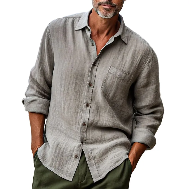 Men's Casual Solid Color Cotton and Linen Long Sleeve Shirt 16154365X sold by Manly