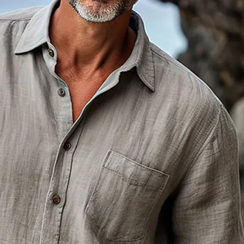 Men's Casual Solid Color Cotton and Linen Long Sleeve Shirt 16154365X sold by Manly product image thumbnail 3