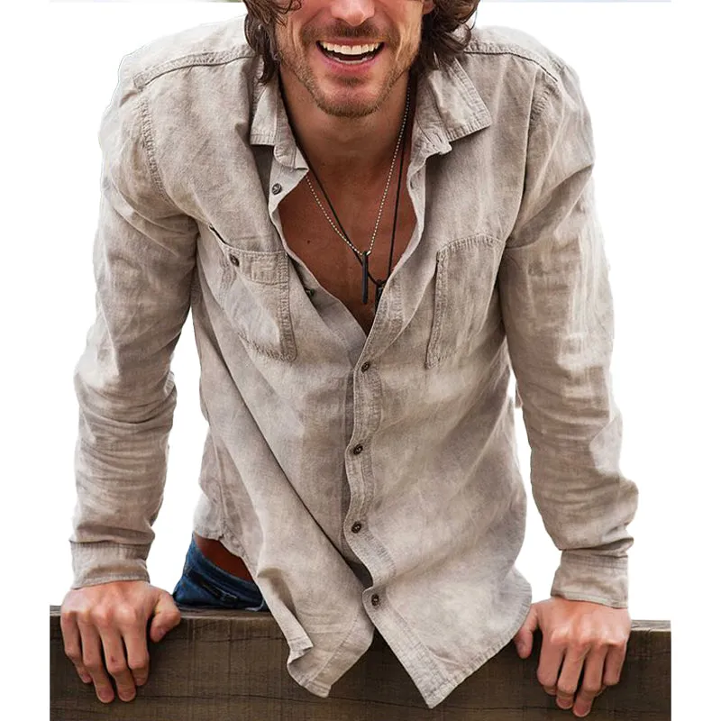 Men's Vintage Washed Distressed Long Sleeve Shirt 15233608X sold by Manly