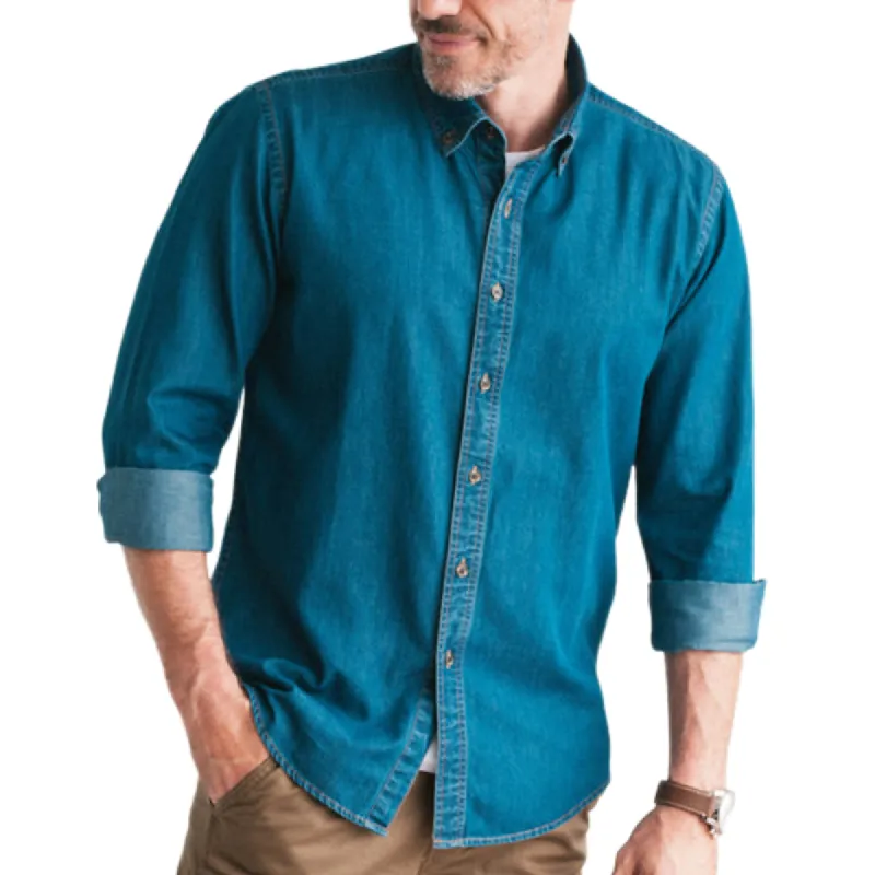 Men's Versatile Lapel Denim Long-sleeved Shirt 70371441F sold by Manly