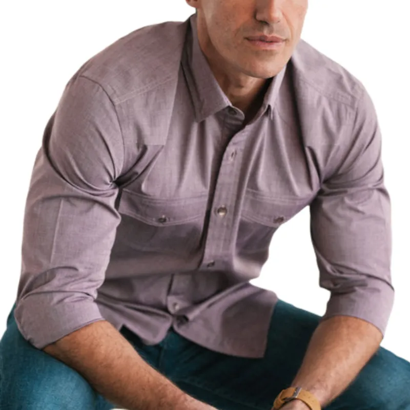 Men's Casual Fashion Lapel Blended Long Sleeve Shirt 20063404F sold by Manly