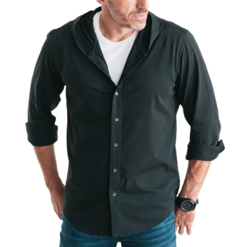 Men's Casual Hooded Blended Long-sleeved Shirt 74405448F sold by Manly