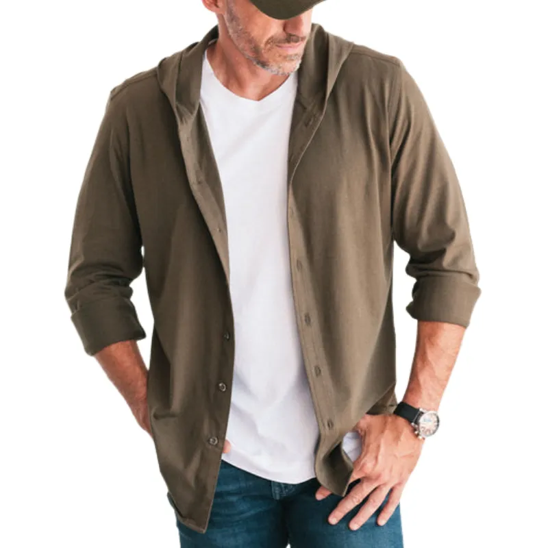 Men's Casual Hooded Blended Long-sleeved Shirt 74405448F sold by Manly product image thumbnail 2