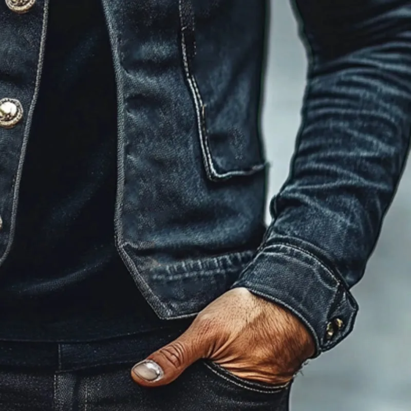 Men's Vintage Lapel Denim Jacket 71246069X sold by Manly product image thumbnail 4