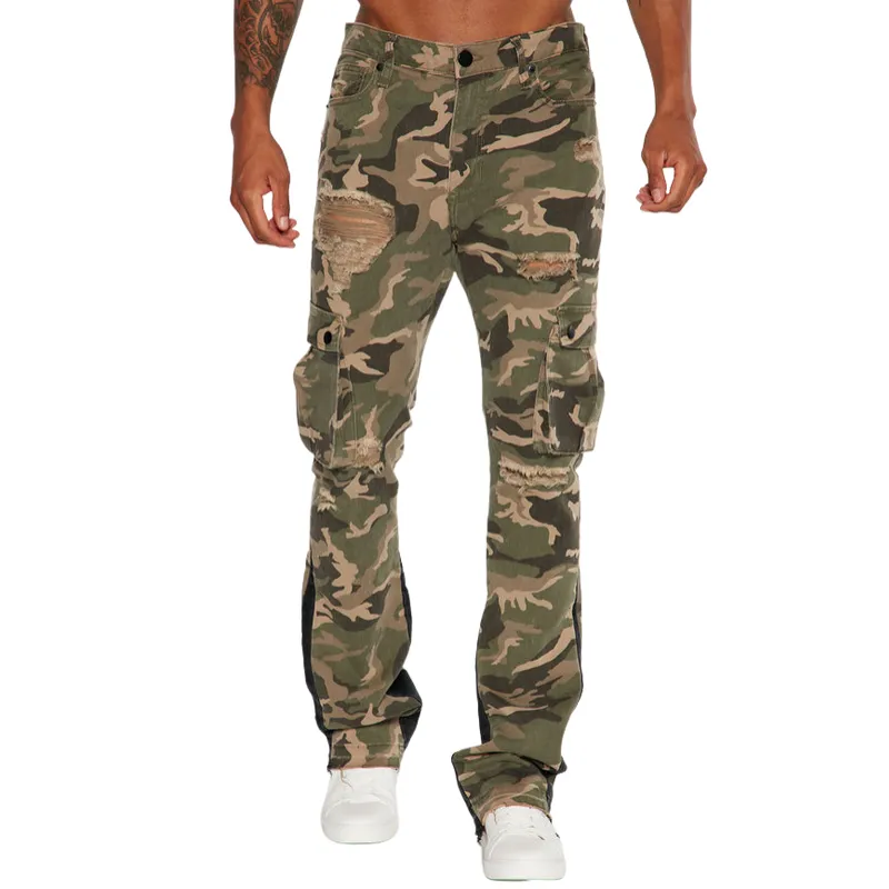 Men's Casual Versatile Multi-Pocket Distressed Camouflage Cargo Pants 63787992F sold by Manly