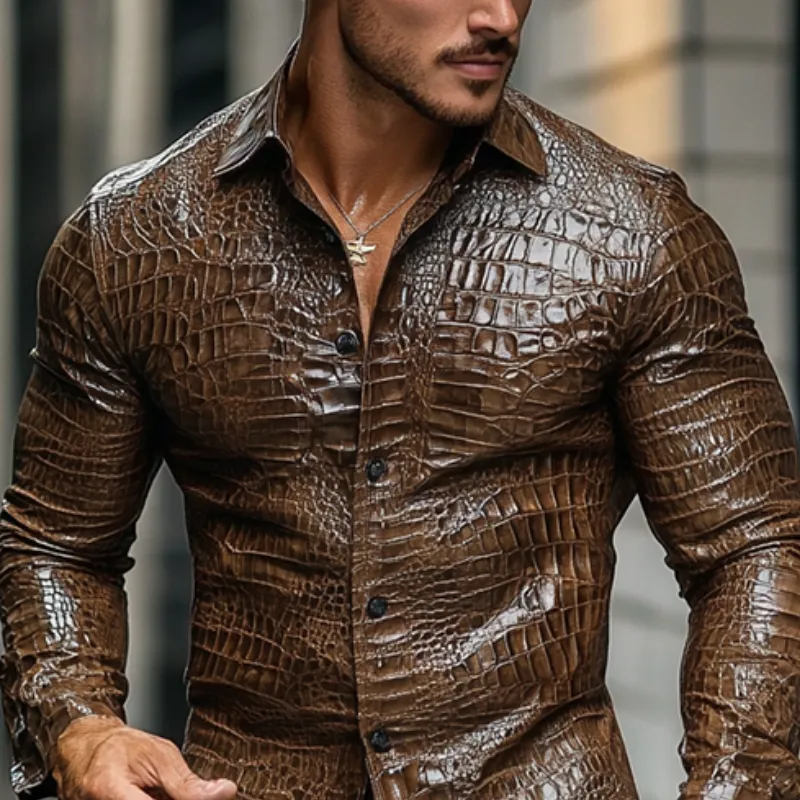 Men's Fashion Casual Slim Fit Textured Leather Long Sleeve Shirt 77733521K sold by Manly product image thumbnail 3