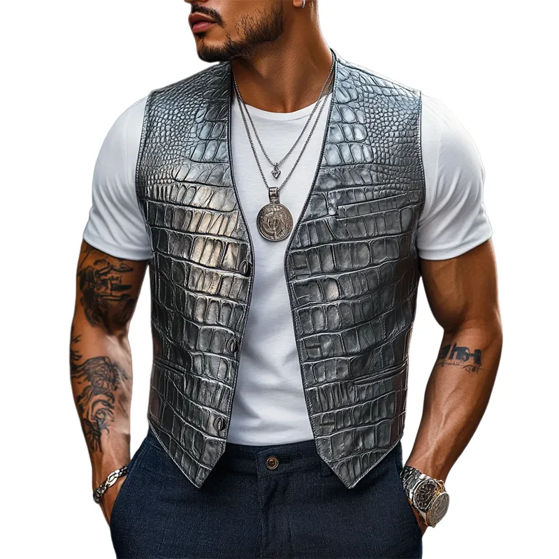 Men's Classic Casual Textured Leather Vest 82128811K sold by Manly