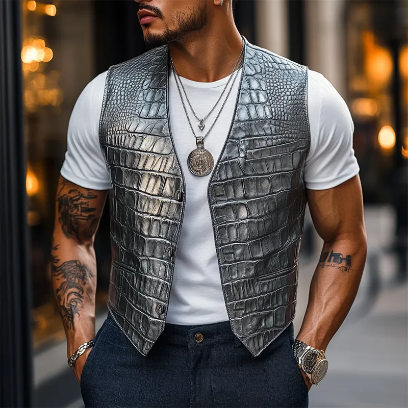 Men's Classic Casual Textured Leather Vest 82128811K sold by Manly product image thumbnail 2