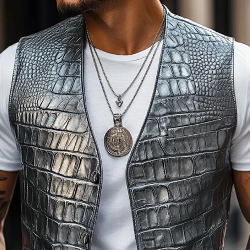 Men's Classic Casual Textured Leather Vest 82128811K sold by Manly product image thumbnail 3