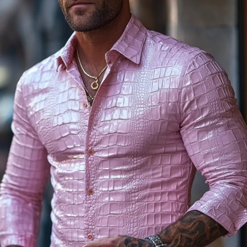 Men's Fashion Slim Fit Solid Color Textured Leather Long Sleeve Shirt 08698784K sold by Manly product image thumbnail 3