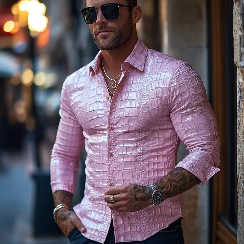 Men's Fashion Slim Fit Solid Color Textured Leather Long Sleeve Shirt 08698784K sold by Manly product image thumbnail 2