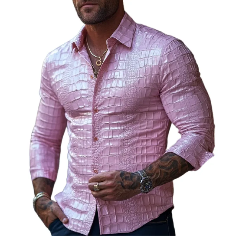 Men's Fashion Slim Fit Solid Color Textured Leather Long Sleeve Shirt 08698784K sold by Manly