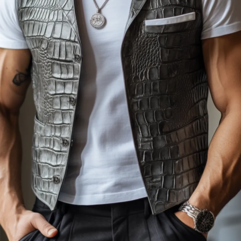 Men's Classic Casual Shawl Collar Textured Leather Vest 06265022K sold by Manly product image thumbnail 4