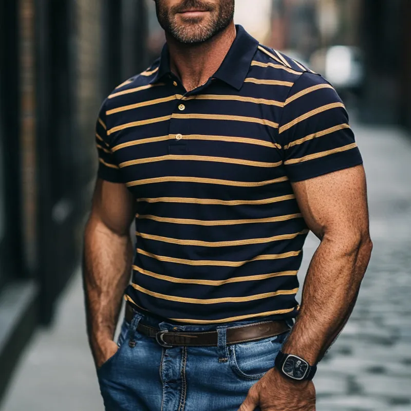 Men's Retro Casual Simple Striped Contrast Color Short-sleeved Polo Shirt 57096577TO sold by Manly product image thumbnail 2