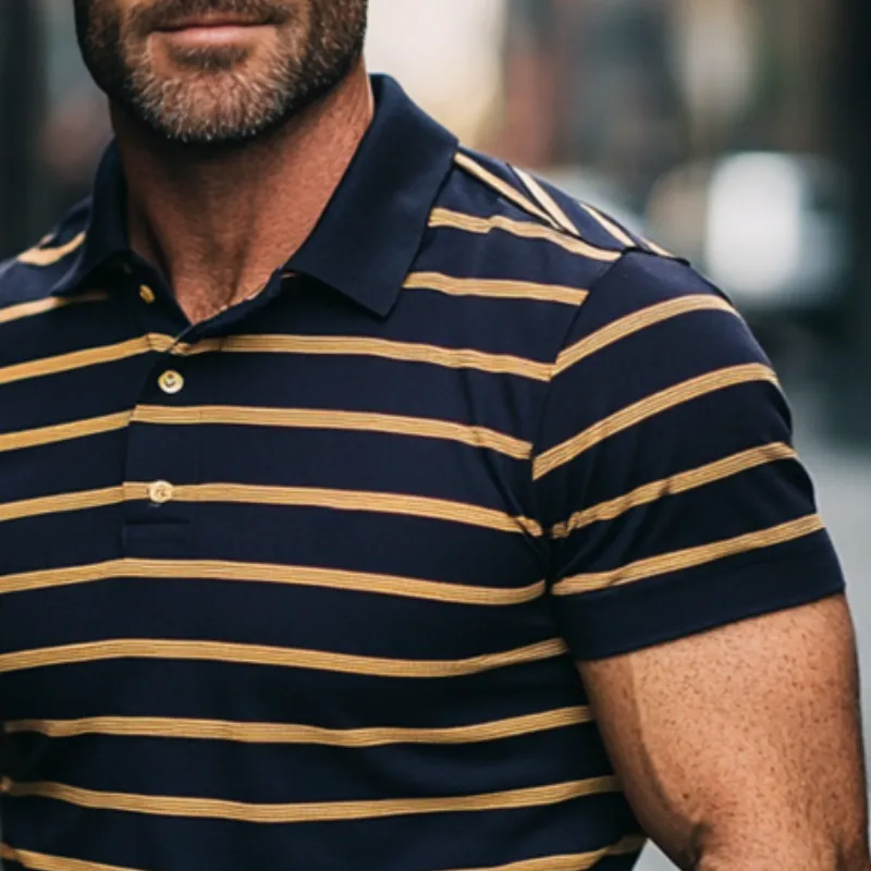 Men's Retro Casual Simple Striped Contrast Color Short-sleeved Polo Shirt 57096577TO sold by Manly product image thumbnail 3