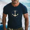 Men's Retro Casual Sailing Anchor Round Neck Short Sleeve T-Shirt 96980408TO sold by Manly