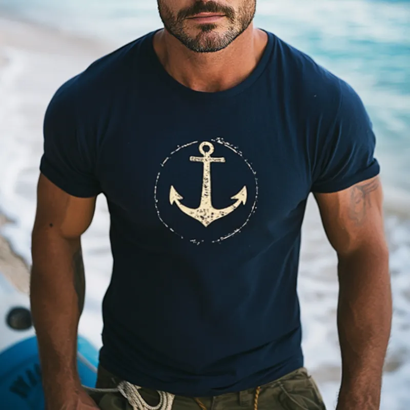 Men's Retro Casual Sailing Anchor Round Neck Short Sleeve T-Shirt 96980408TO sold by Manly product image thumbnail 2