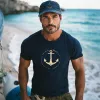 Men's Retro Casual Sailing Anchor Round Neck Short Sleeve T-Shirt 96980408TO sold by Manly