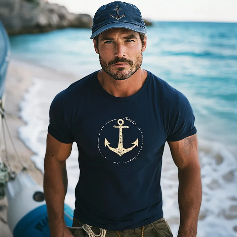 Men's Retro Casual Sailing Anchor Round Neck Short Sleeve T-Shirt 96980408TO sold by Manly product image thumbnail 3