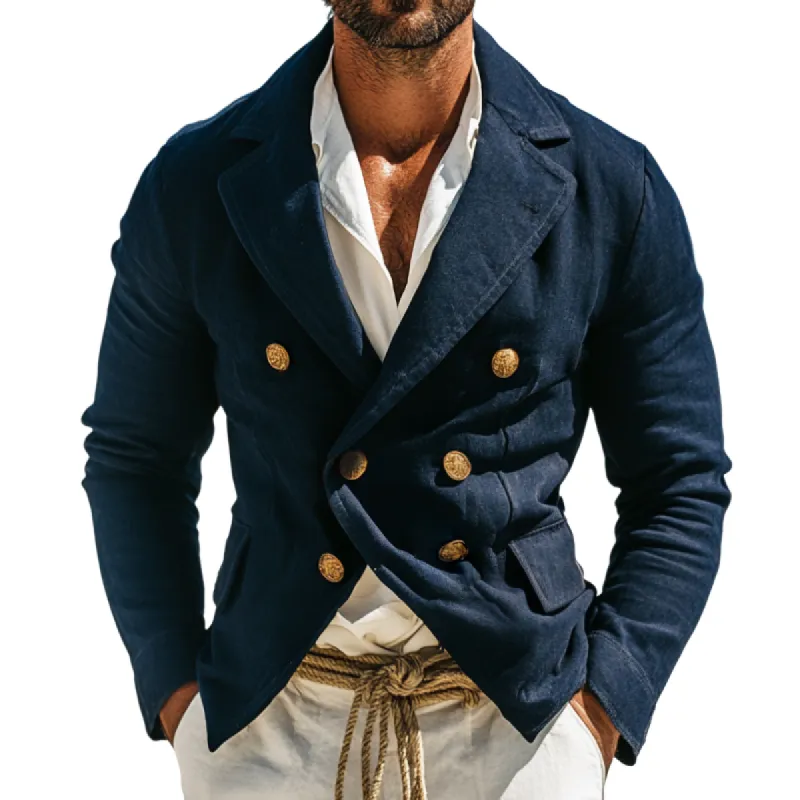Men's Vintage Casual Solid Washed Double Breasted Jacket 59597197TO sold by Manly