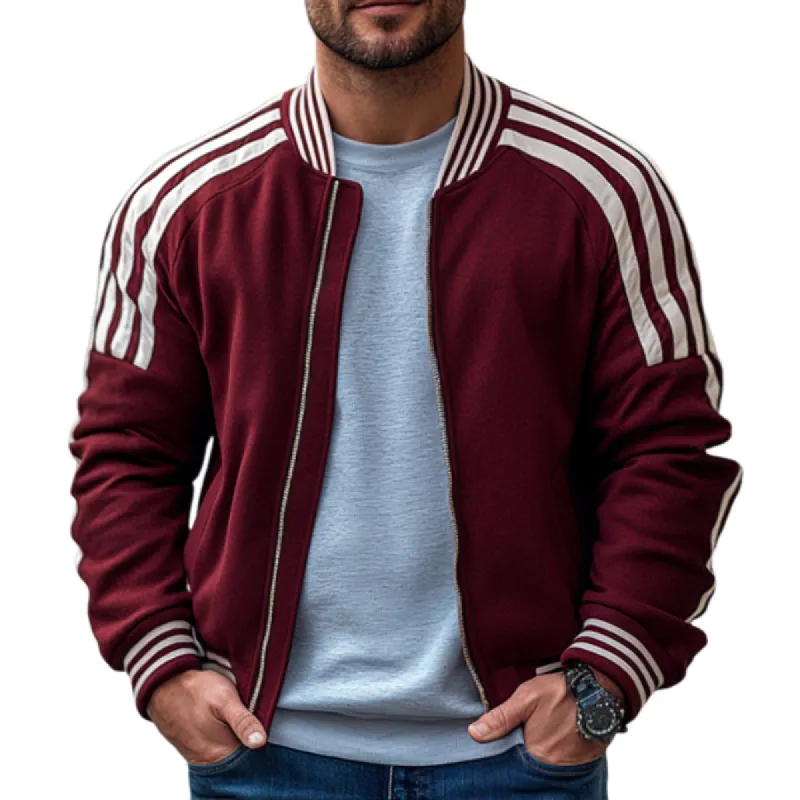 Men's Retro Casual Preppy Stripe Zip-Up Baseball Jacket 97257036TO sold by Manly