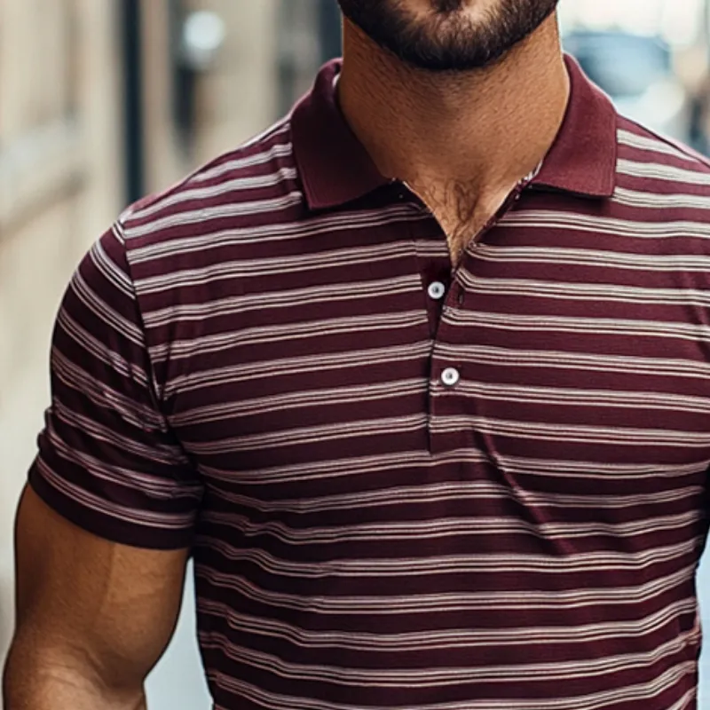 Men's Retro Casual Simple Striped Contrast Color Short-sleeved Polo Shirt 44157026TO sold by Manly product image thumbnail 3