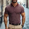 Men's Retro Casual Simple Striped Contrast Color Short-sleeved Polo Shirt 44157026TO sold by Manly