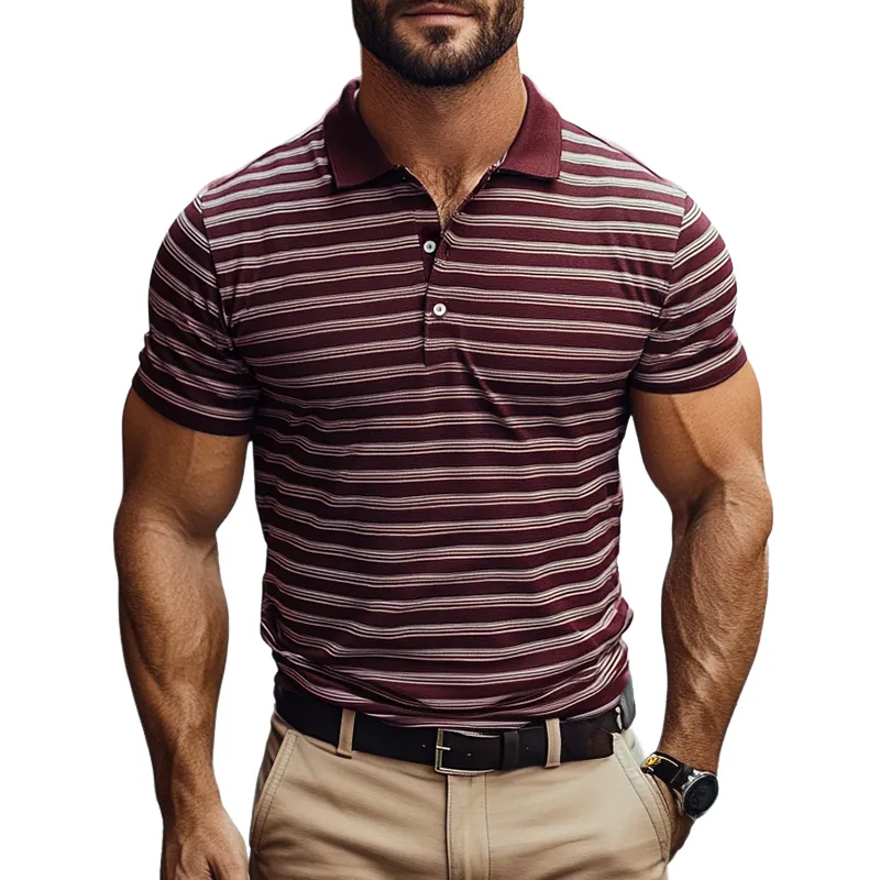 Men's Retro Casual Simple Striped Contrast Color Short-sleeved Polo Shirt 44157026TO sold by Manly