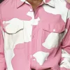 Men's Casual Contrast Print Lapel Loose Chest Pocket Long Sleeve Shirt 94657085M sold by Manly