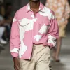 Men's Casual Contrast Print Lapel Loose Chest Pocket Long Sleeve Shirt 94657085M sold by Manly