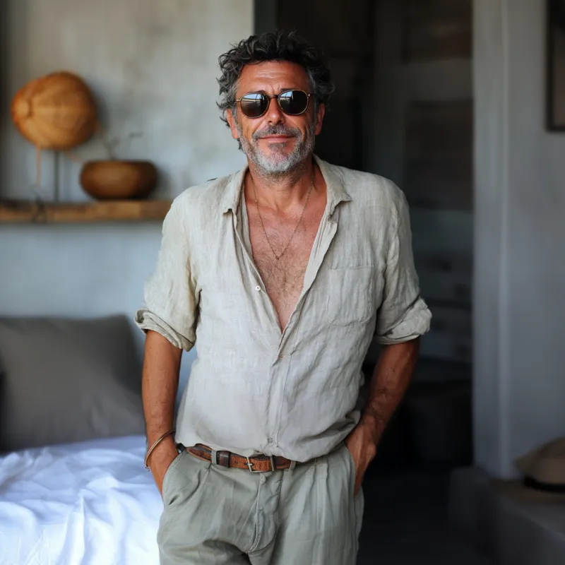 Men's Casual Solid Color Cotton Linen Lapel Loose Long Sleeve Shirt 55966861M sold by Manly product image thumbnail 3