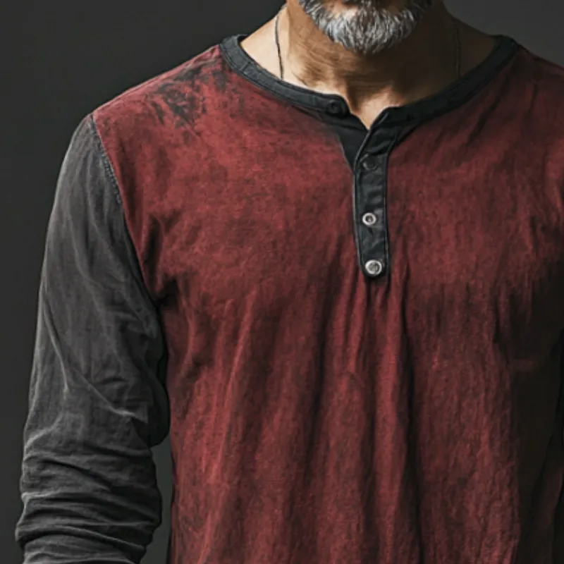 Men's Vintage Casual Distressed Henley Collar Long Sleeve Shirt 29271388TO sold by Manly product image thumbnail 3