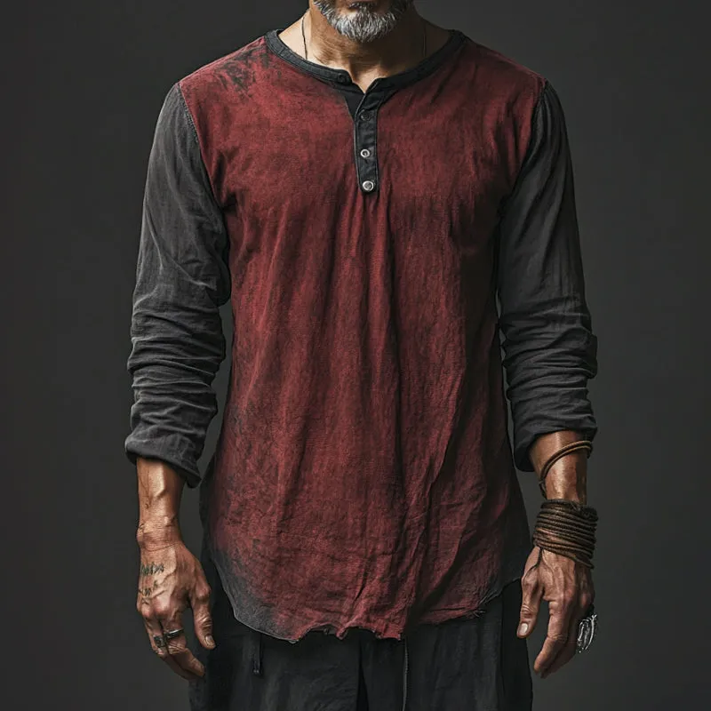 Men's Vintage Casual Distressed Henley Collar Long Sleeve Shirt 29271388TO sold by Manly product image thumbnail 2