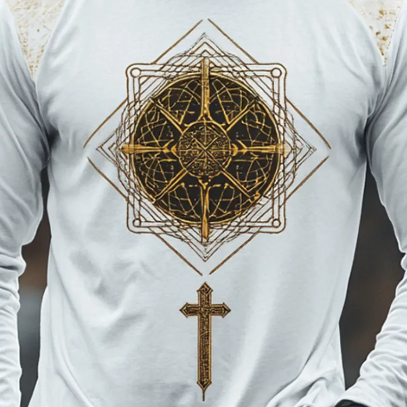 Men's Retro Casual Ethnic Style Geometric Printed Round Neck Long Sleeve T-Shirt 97584797TO sold by Manly product image thumbnail 3