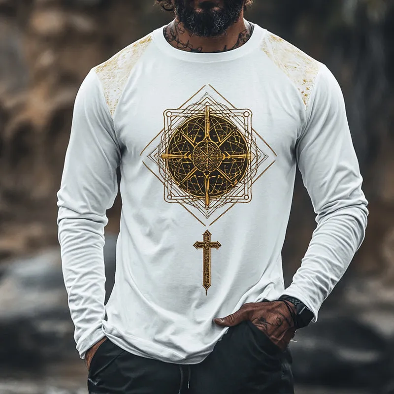 Men's Retro Casual Ethnic Style Geometric Printed Round Neck Long Sleeve T-Shirt 97584797TO sold by Manly product image thumbnail 2