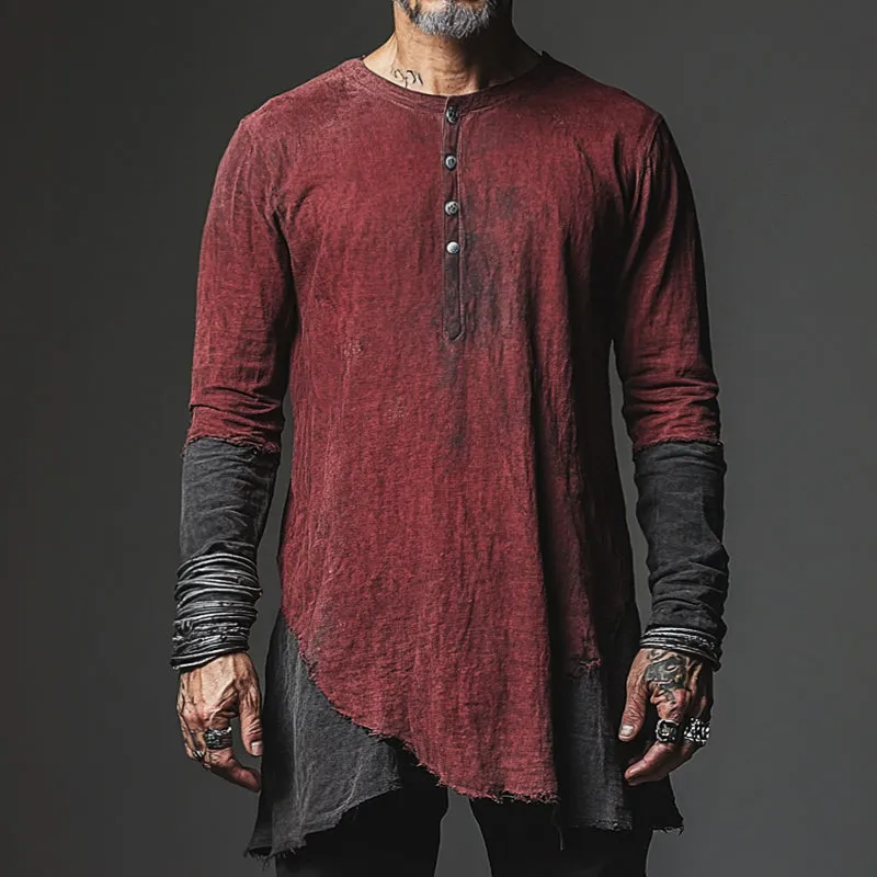 Men's Vintage Casual Distressed Henley Collar Long Sleeve Shirt 09361874TO sold by Manly product image thumbnail 2