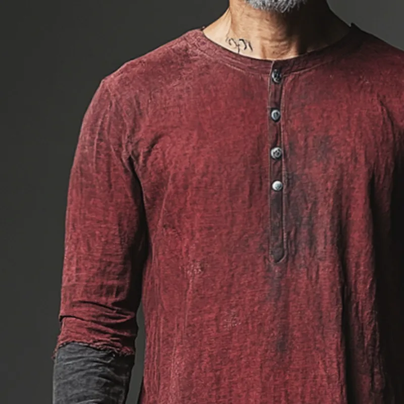 Men's Vintage Casual Distressed Henley Collar Long Sleeve Shirt 09361874TO sold by Manly product image thumbnail 3