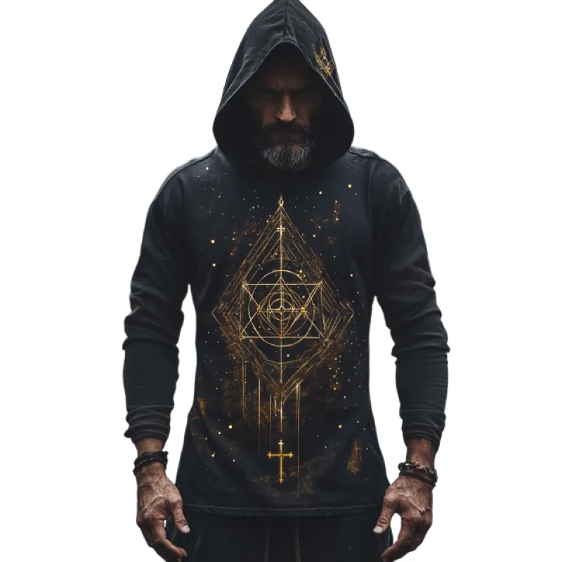 Men's Retro Casual Ethnic Style Geometric Printed Hooded Long Sleeve T-Shirt 75428144TO sold by Manly