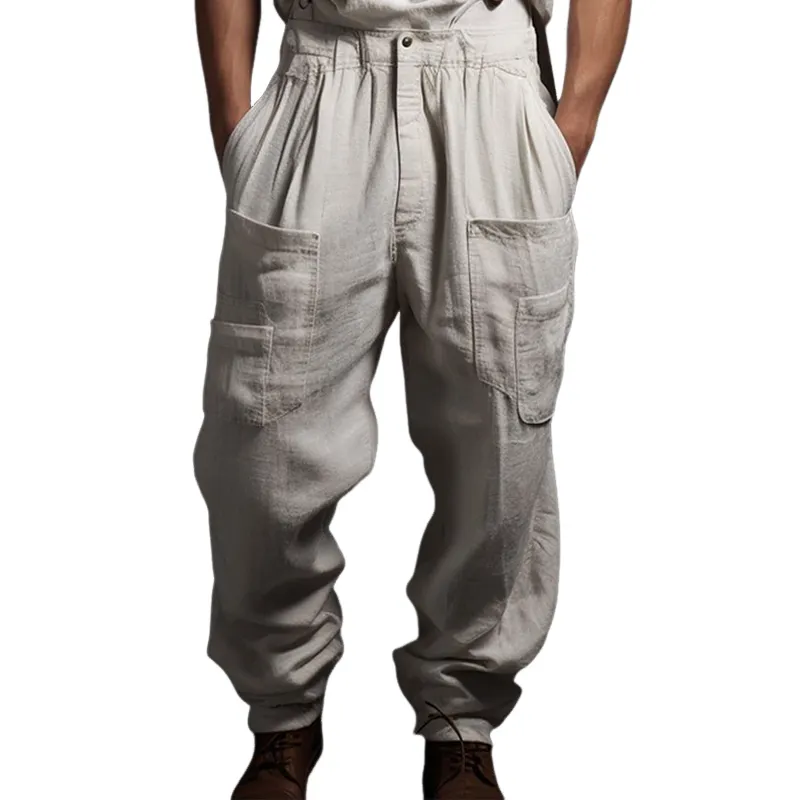 Men's Light Grey Linen Loose-fitting Pants 49507667U sold by Manly