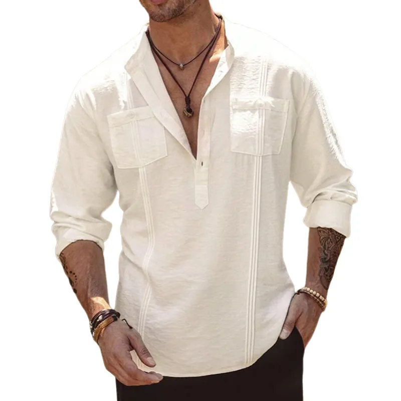 Men's Casual Ice Silk Crinkled Button Collar Long Sleeve T-Shirt 54809987U sold by Manly