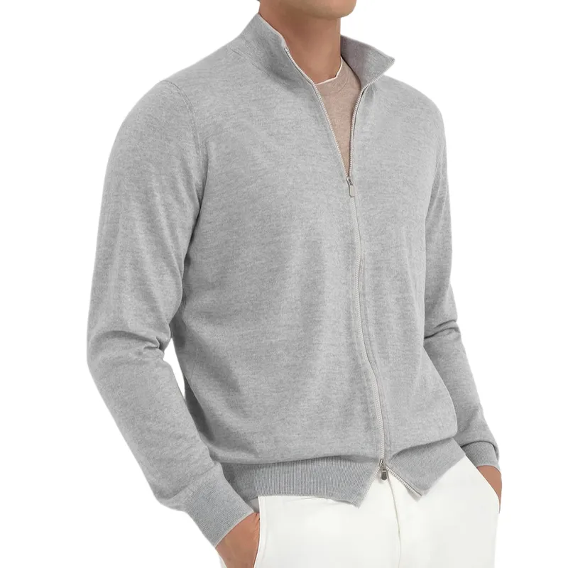 Men's Casual Stand Collar Zipper Thin Knitted Cardigan 02072877F sold by Manly