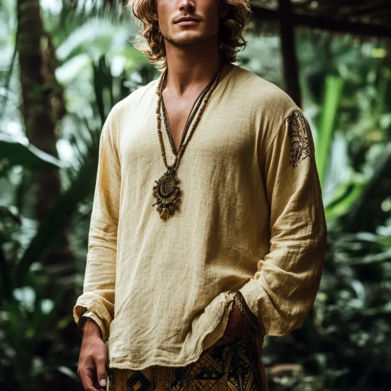 Men's Bohemian Print V Neck Long Sleeve Loose Fit Shirt 10839601Z sold by Manly product image thumbnail 2