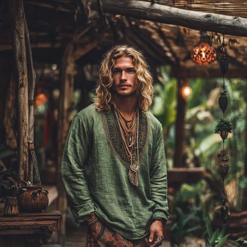 Men's Bohemian Print V Neck Long Sleeve Loose Fit Shirt 48847041Z sold by Manly product image thumbnail 3