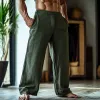 Men's Solid Color Loose Cotton And Linen Elastic Waist Casual Pants 82065014Z sold by Manly