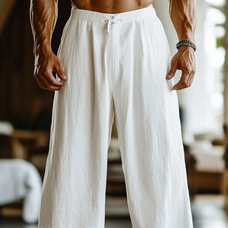 Men's Solid Color Loose Cotton And Linen Elastic Waist Casual Pants 05425737Z sold by Manly product image thumbnail 3