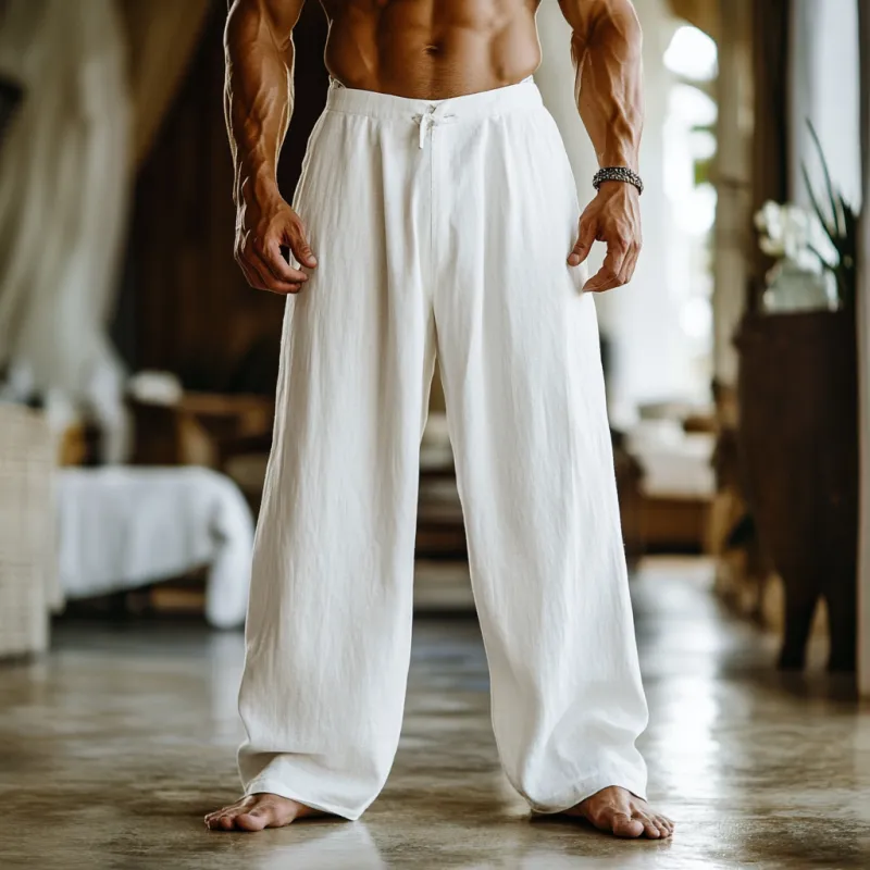 Men's Solid Color Loose Cotton And Linen Elastic Waist Casual Pants 05425737Z sold by Manly product image thumbnail 2