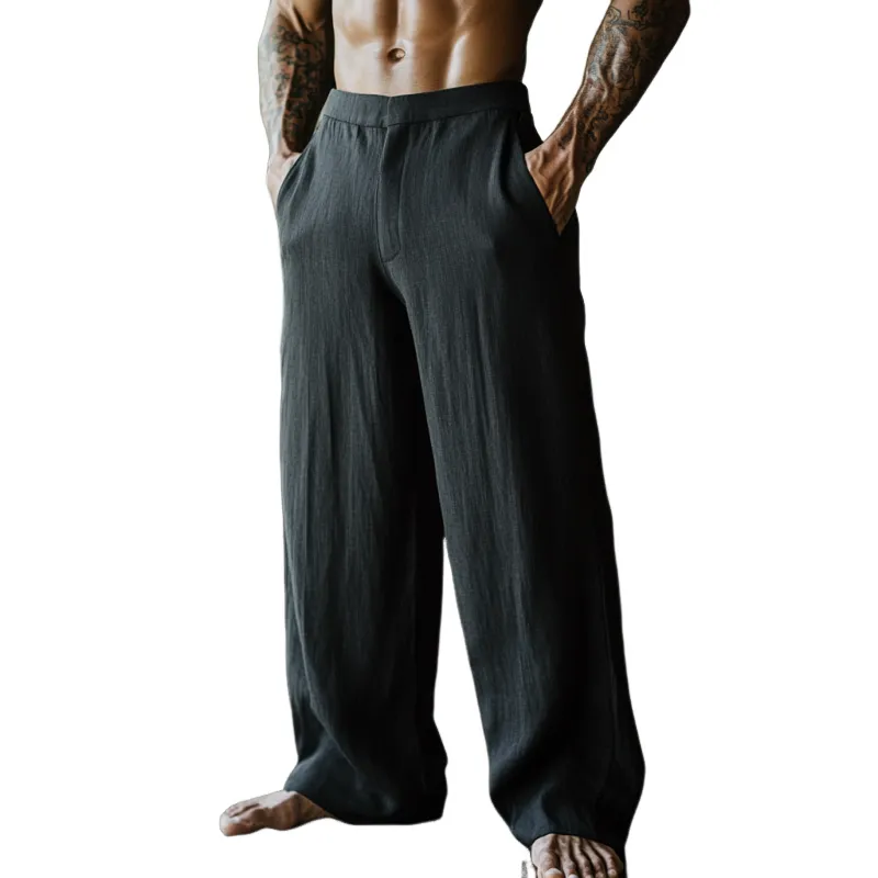 Men's Solid Color Loose Cotton And Linen Straight Casual Pants 19220123Z sold by Manly
