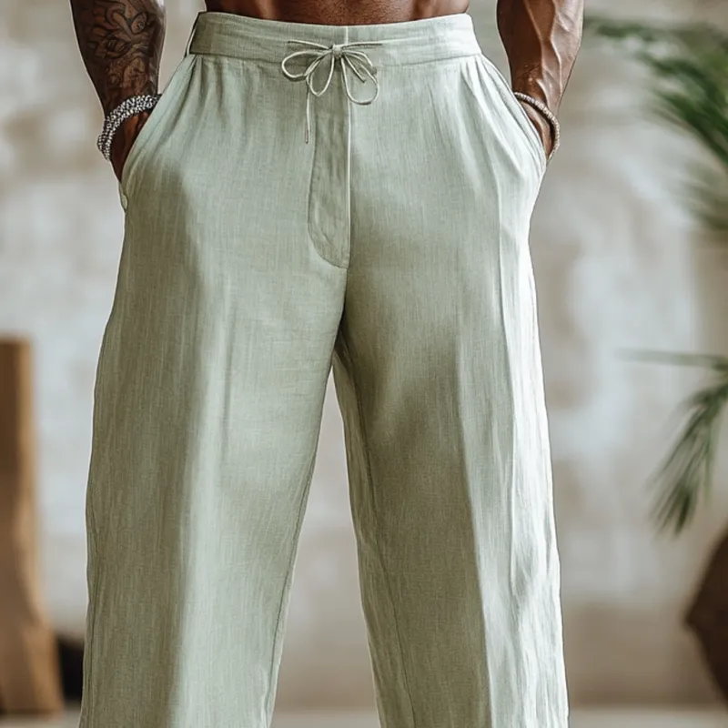 Men's Solid Color Loose Cotton And Linen Drawstring Straight Casual Pants 24485201Z sold by Manly product image thumbnail 3