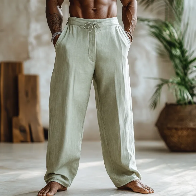 Men's Solid Color Loose Cotton And Linen Drawstring Straight Casual Pants 24485201Z sold by Manly product image thumbnail 2